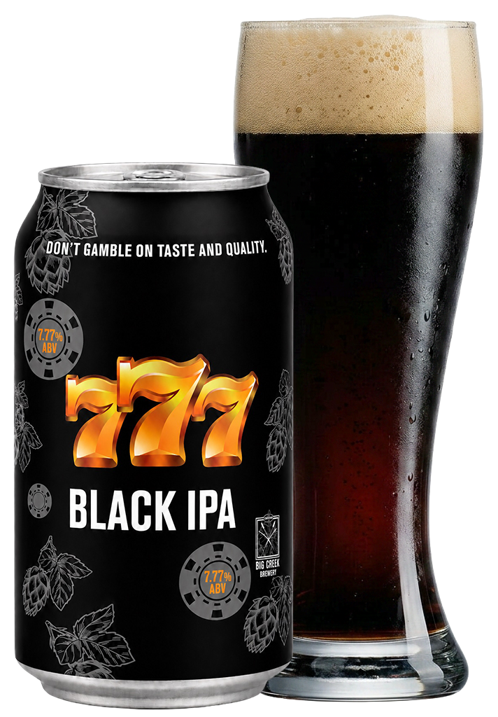 777 Black IPA can and pour