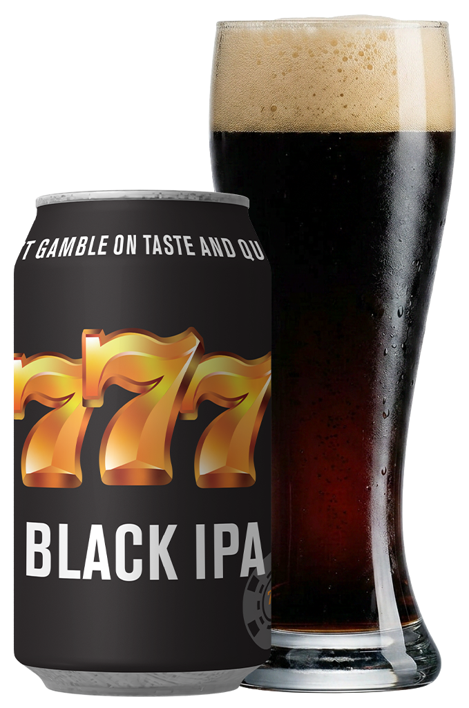 777 Black IPA can and pour