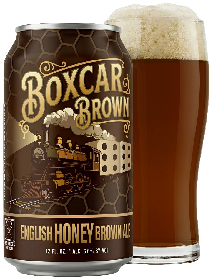 Boxcar Brown English Honey Brown Ale can and pour