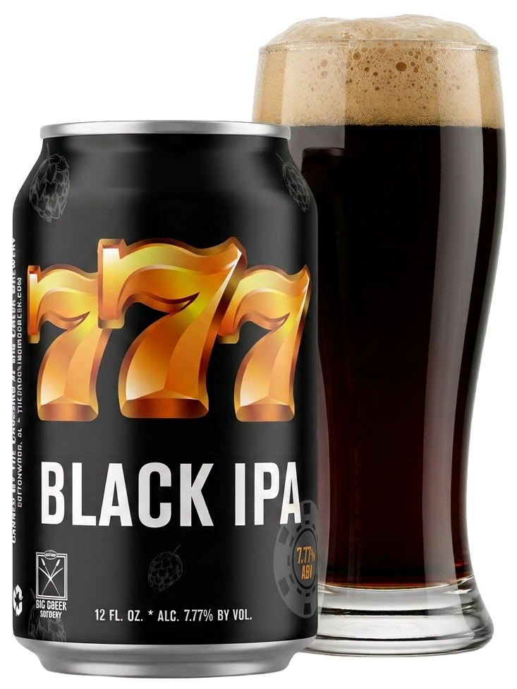 777 Black IPA can and pour